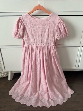 🌷Like New Love Shack Fancy Little Girls Pink Eyelet Puff-Sleeve Dress (2-3Y)🌷